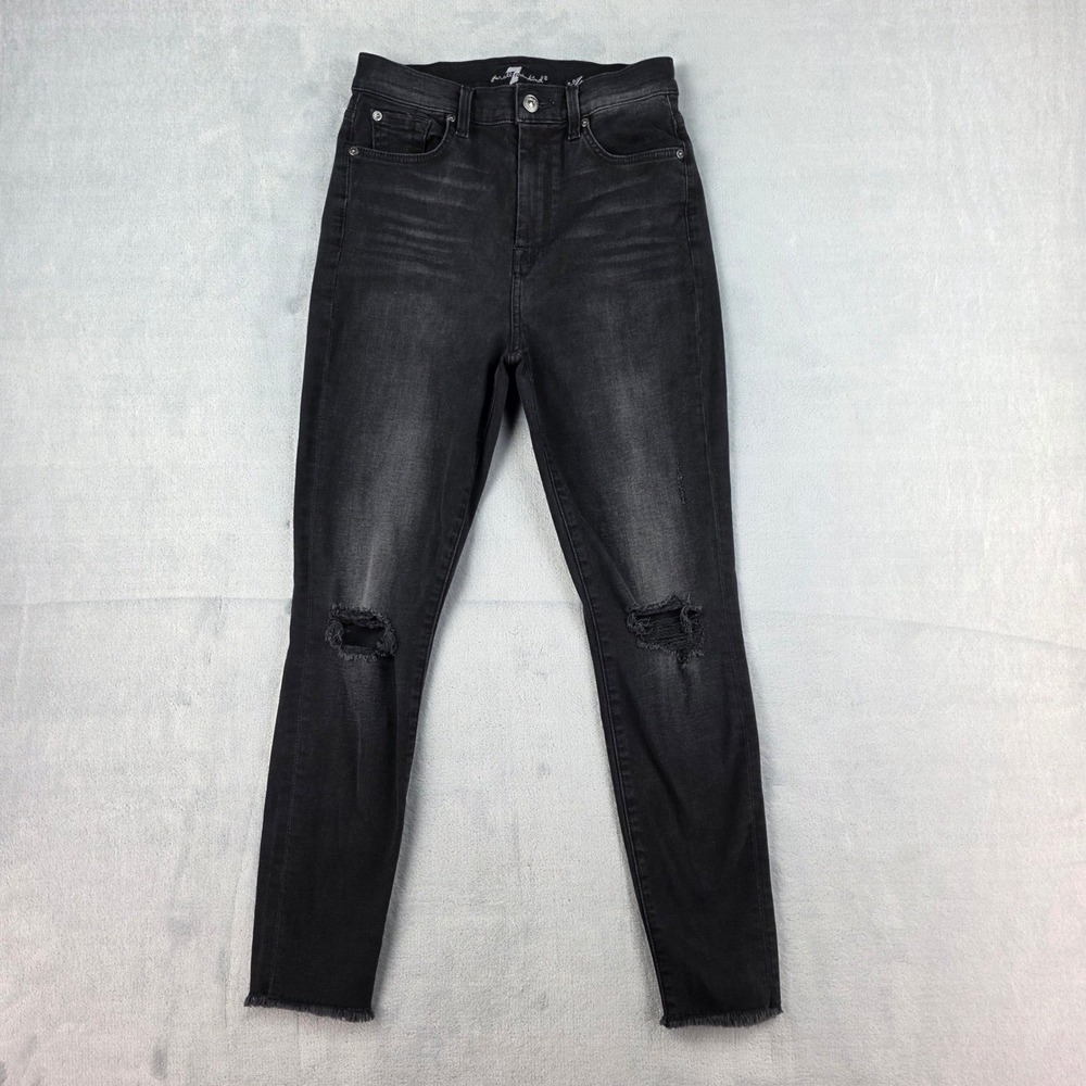 7 For All Mankind Aubrey High Rise Skinny Jeans Distressed Black Size 27